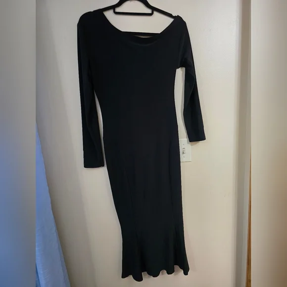 Norma Kamali Black Norma KamaliLong Sleeve Drop Shoulder Fishtail Dress - Picture 12 of 12